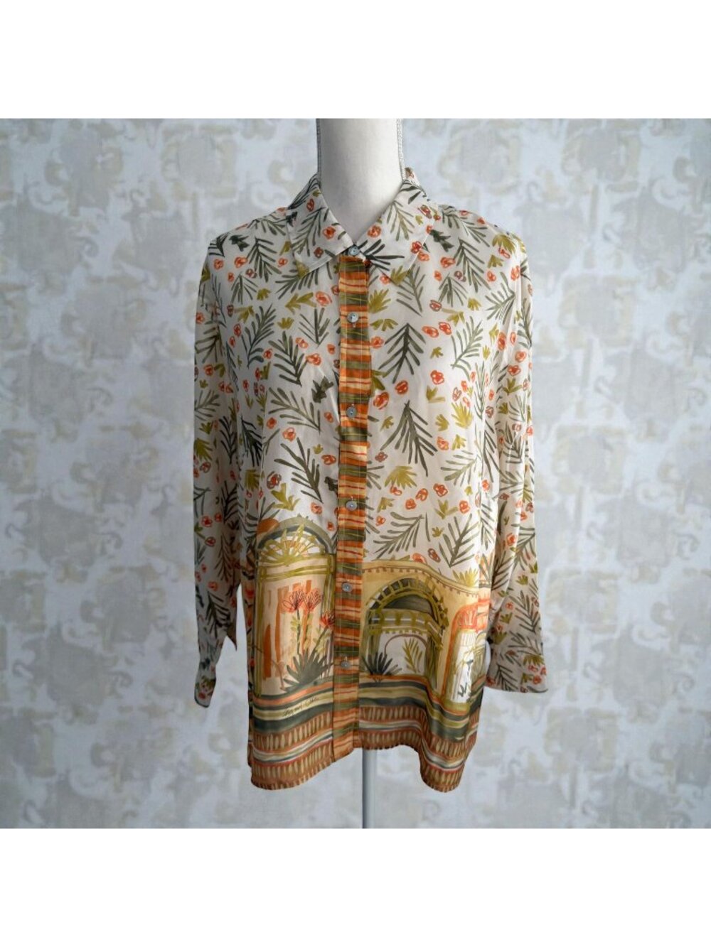 SIGRID OLSEN Collection 100% Silk Tropical Button Down Lightweight Blouse Sz 1X